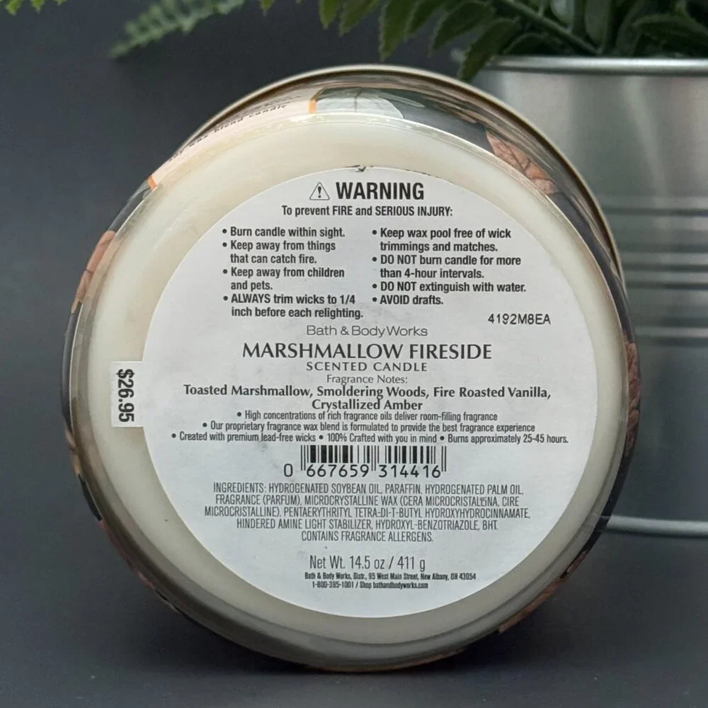 BBW Marshmallow Fireside Bath & Body Works 3 Wick Candle